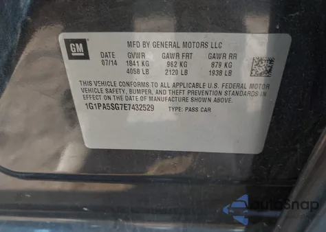 2014 Chevrolet Cruze Ls Auto из США, поврежденный, VIN 1G1PA5SG7E7432529